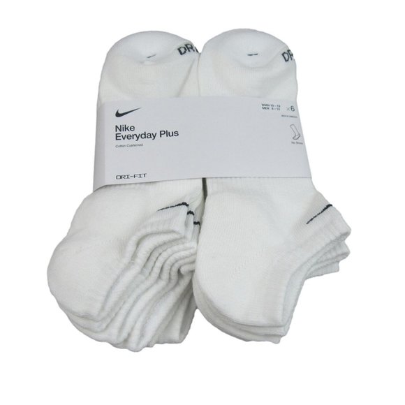 Nike Everyday Plus No Show Socks 6 Pack Mens Size 8-12 White Dri-Fit NEW - Picture 1 of 7